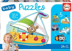 Baby puzzel Diertjes in vervoersmiddelen 5-in-1