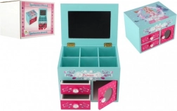 houten sieradendoos Princess met spiegeltje en 3 laden