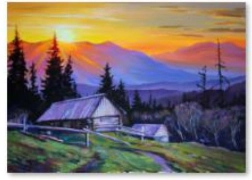 Diamantschilderen – bergen bij zonsondergang 40 × 30 cm