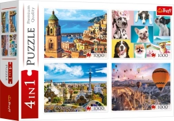 Trefl Puzzel 4x1000 Stukjes - Amalfi, Hondenportretten, Ballonnen boven Cappadocië en Park Güell
