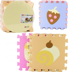 Zachte EVA-schuim vloerpuzzelset – pastel fruit en zoetigheden, 16 stuks