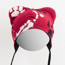 Babymutsje van katoen met oortjes NEW BABY donkerroze