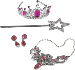 Roze prinsessenset met kroon, toverstok en sieraden