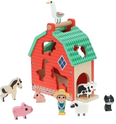 Houten boerderij met dieren en inlegspel