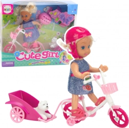Set mini pop met fiets, aanhanger en wit hondje