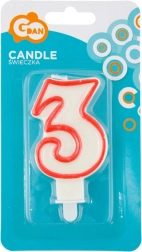 Verjaardagskaars cijfer 3 met rode contour GODAN