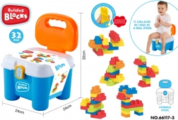 set zachte bouwstenen met opberg-krukbox – blauw