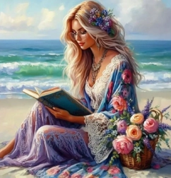 Diamantschilderen Meisje met boek 30x40cm