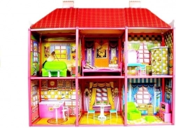 Grote poppenhuis met meubels – creatieve villa