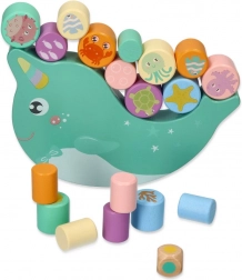 Houten balansspel – balancerende narwal