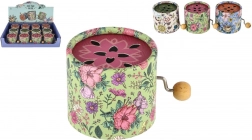 Muziekdoosje met slinger – metalen doosje met bloemenmotief, 9 cm