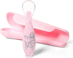 Siliconen babylepel met zuignap en etui roze BABYONO