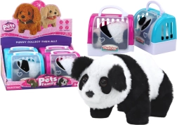Interactieve pluche panda in roze-blauw draagtas