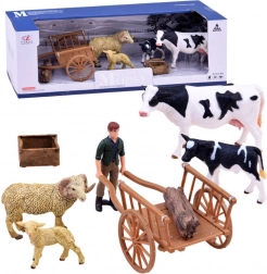 Set boerderijfiguren – koe, kalf, ram, schaap en boer met dierenafrastering – C
