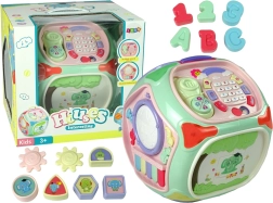 Interactieve educatieve kubus met sorteerder, telefoon en pianootje