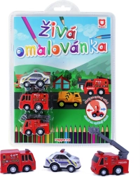 Levende kleurplaat hulpdiensten – set van 3 autootjes met terugtrekmechanisme