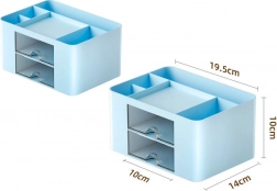 organizer voor op tafel met blauwe laden