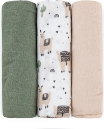 Petite&Mars set bamboe mousseline doeken Moussy llama vibes 68 × 68 cm (3 stuks)