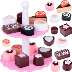 Houten tweelaagse set met taartjes voor kinderen