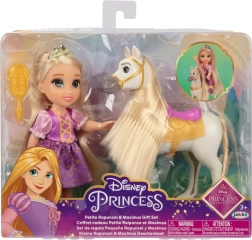 Prinses RAPUNZEL of BELLE met paardje en borstel, pop 15 cm