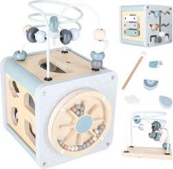 Houten educatieve motoriekkubus 5-in-1 blauw