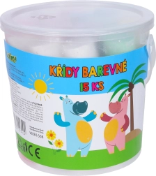 Gekleurde stoepkrijtjes in emmer, 15 stuks