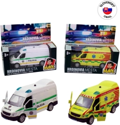 Reddingsvoertuig van metaal met licht en geluid, pull-back 12 cm