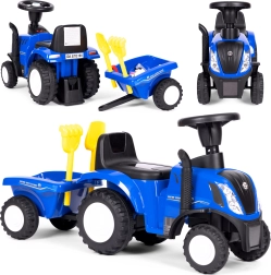 Looptractor met aanhanger voor kinderen, interactief stuur en geluiden NEW HOLLAND – Blauw