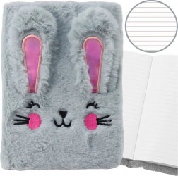 Pluchen A5-notitieboek met konijntje, gelinieerd, grijs