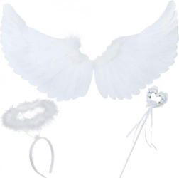 engelachtige vleugels met aureool en hartvormige toverstaf RUHHY – witte set van 3 stuks
