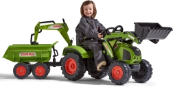 Falk traptractor Claas met aanhanger, voorlader en achtergraafarm vanaf 3 jaar