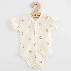 Babyromper met volledige drukknoopsluiting met korte mouwen van biologische katoen New Baby Olijven