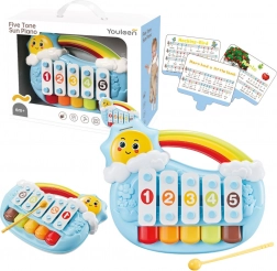 Muzikaal zonnetje-pianootje voor baby’s, vijf tonen – blauw