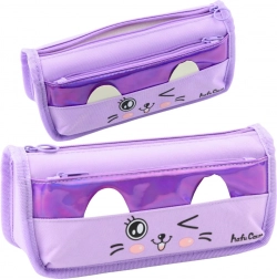 Paarse etui met kattenmotief - tweevaks