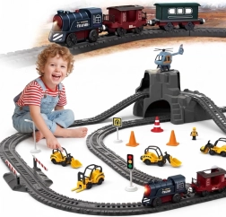 Woopie elektrische retro treinbaan met locomotief en 2 wagons, 76 onderdelen