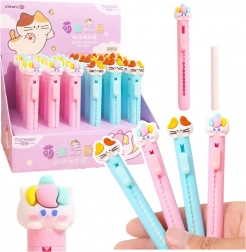 Uitschuifbare gum met kattenfiguurtje blauw roze