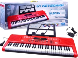 Elektronisch keyboard met 61 toetsen en microfoon – rood