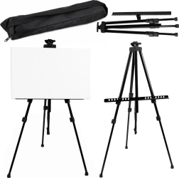Praktische metalen schildersezel (sztaluga) voor plein air, tripod met draagtas, zwart 158 cm