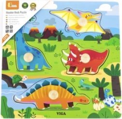 Houten puzzel met knopjes Dinosaurussen Viga