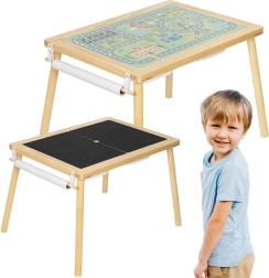 Houten creatief tafeltje 4-in-1 met krijtbord, stadskaart en papierhouder WOOPIE GREEN