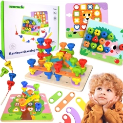 TOOKY TOY Montessori multifunctioneel motorisch bord met gekleurde schroeven