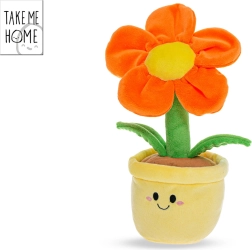 Oranje pluchen bloem in bloempot Take Me Home