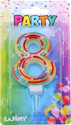 Feestkaars voor taart cijfer 8 met standaard