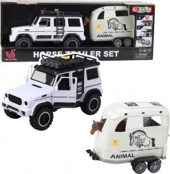 terreinwagen met aanhanger voor paardentransport met licht en geluid