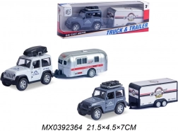 Terrein-jeep met kampeeraanhanger – pull-back metalen model