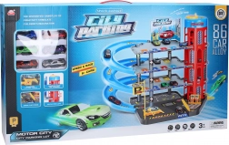 Parkeerstation met 6 metalen auto’s 55x40x44 cm