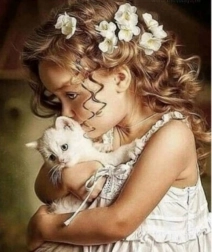 Diamanten mozaïek - Meisje met katje