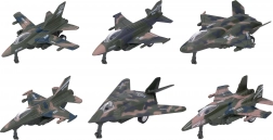 Metalen-kunststof straaljager 12 cm met pull-back, mix van 6 stuks in box