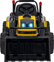 Elektrische kinderbulldozer met schop, 12 V, afstandsbediening, zachte start, FM-radio en LED – geel
