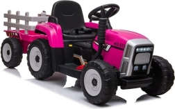Kindertractor met accu en aanhanger roze